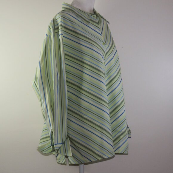 DCC Green Striped 3/4-Sleeve Button-Up Easy-Care Stretch Shirt Size 2X (C1531) - Picture 3 of 6